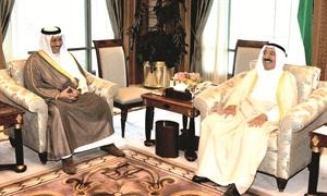 صاحب السمو الامير الشيخ صباح الاحمد لدى استقباله سمو الشيخ جابر المبارك امس