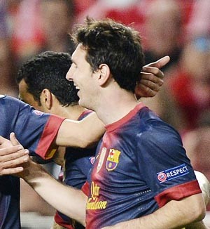 فرحة ميسي بهدفه الثاني في مرمى ريال مدريد	افپ﻿