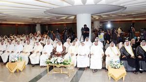 رئيس واعضاء مجلس الامة السابقون في مقدمة الحضور خلال حفل افتتاح مؤتمر الحوار الوطني	فريال حماد﻿﻿﻿