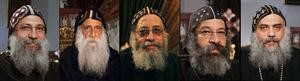 المرشحون الخمسة لانتخابات البابا في مصر من اليسار الى اليمين الاب سارافيم السورياني والاب رفائيل افامينا والقمص تواضروس والقمص رفائيل والاب باخوميوس افپ