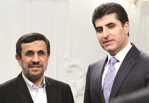 نجاد مستقبلا نيجيرفان بارزاني رئيس وزراء كردستان العراقية في طهران امس افپ