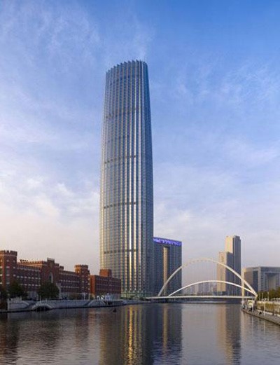 برج المركز الماليTianjin Global بمدينة تيانجين الصينية و يبلغ ارتفاعه 337 مترا ، بواقع 72 طابقا