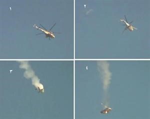 صورة مجمعة بثها ناشطون لمراحل اسقاط مروحية تابعة للنظام في الغوطةالشرقية بريف دمشق
