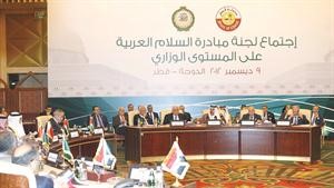 جانب من اجتماع لجنة مبادرة السلام العربية على المستوى الوزاري في الدوحة امس	افپ﻿
