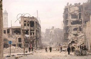 صورة بثهاناشطون للدمار الذي لحق بحلب القديمة بجانب القلعة﻿