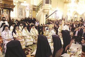 البطريرك يوحنا العاشر اليازجي خلال تنصيبه في بطريركية الروم الارثوذكس في دمشق	افپ﻿