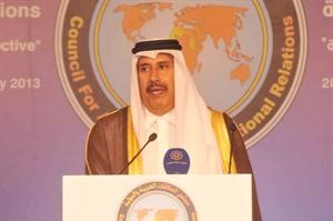 الشيخ حمد بن جاسم متحدثا في اللقاء	محمد خلوصي﻿