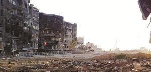 صورة بثها ناشطون لجسر زملكا بعد تحريره من قوات النظام السوري امس 