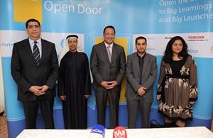 ايهاب مصطفى متحدثا اثناء المؤتمر الصحافي الذي جمع الاعلاميين
