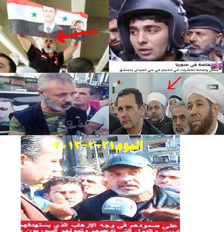 صورة مركبة بثها ناشطون للشاهد الذي ظهر على التلفزيون السوري في عدة مواقع 
