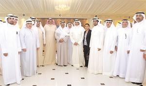 سمو الشيخ جابر المبارك والخالد مع ضاري العجران والسفيرين منصور العتيبي وريم الخالد وجمع من السفراء﻿