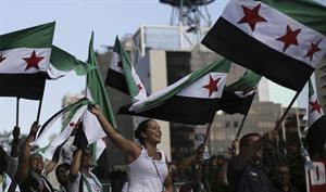 متظاهرون يهتفون ضد بشار الاسد في ساوباولو امس الاول رويترز