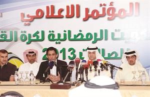 الشيخ طلال المحمد وبتال القوس وعدنان حمد وبشار عبدالله وفهد الهريفي في المؤتمر الصحافيعادل اليعقوب
