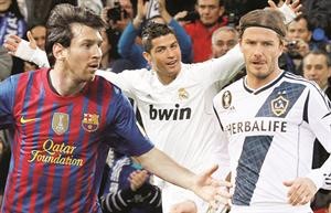 بيكام اللاعب الاكثر دخلا سنويا بـ36 مليون يورو وميسي ثانيا بـ35 مليون يورو ورونالدو ثالثا بـ30 مليون يورو﻿
