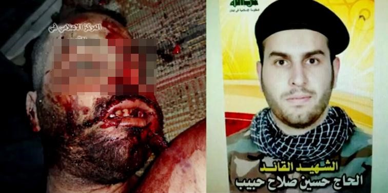 صورة مركبة بثتها الثورة السورية وقال ناشطون انها لقيادي في حزب الله قتل في القصير وللنعوة التي اصدرها الحزب له ﻿