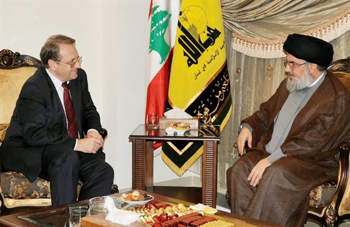 امين عام حزب الله السيد حسن نصرالله مستقبلا نائب وزير الخارجية الروسي ميخائيل بوغدانوف 	محمود الطويل﻿