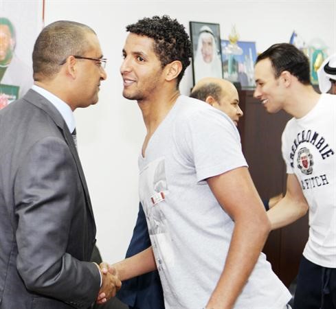 عصام جمعة وشادي الهمامي يرحبان بالوفد التونسي ﻿