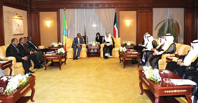سمو رئيس الوزراء الشيخ جابر المبارك ونظيره الاثيوبي لدى ترؤسهما المباحثات الثنائية
