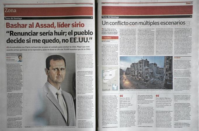 صورة المقابلة التي اجرتها الصحيفة الارجنتينية مع الرئيس السوري بشار الاسد امس 				افپ