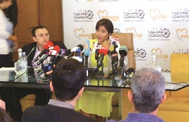 شيرين عبدالوهاب خلال مؤتمرها الصحافي في المغرب﻿