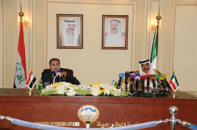 الشيخ صباح الخالد وهوشيار زيباري خلال المؤتمر الصحافي	 هاني الشمري