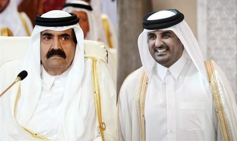 صاحب السمو امير قطر الشيخ تميم بن حمد وصاحب السمو الامير الوالد الشيخ حمد بن خليفة﻿