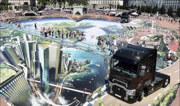 بالصور: فنان فرنسي يرسم لوحة عملاقة ثلاثية أبعاد