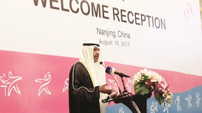 الشيخ احمد الفهد يلقي كلمته خلال استقباله للوفود﻿