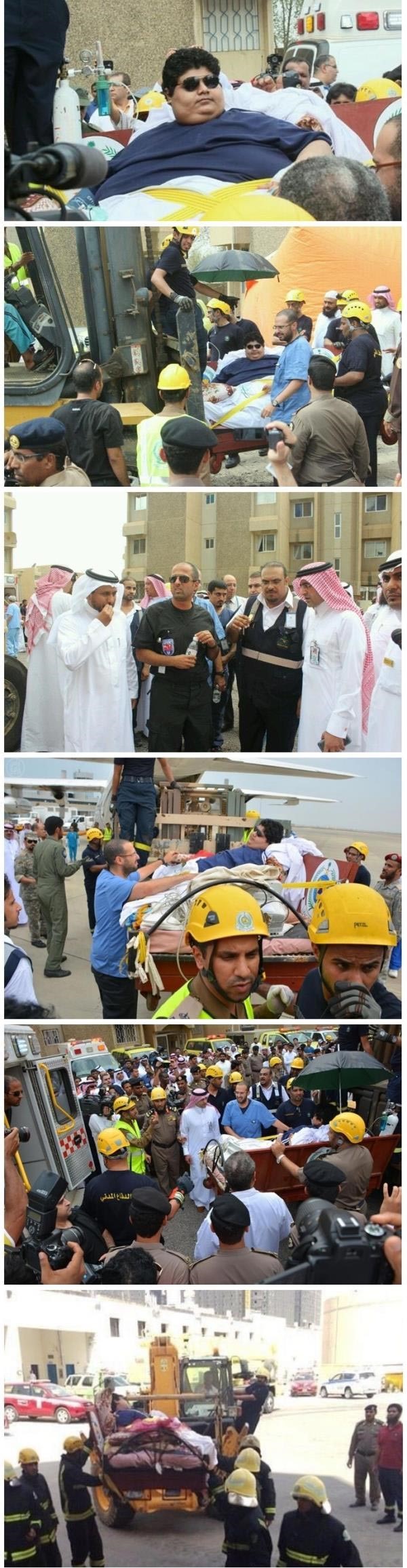 بالصور .. النجاح في نقل سعودي وزنه 610 كجم عبر رافعه من منزله لمعالجته