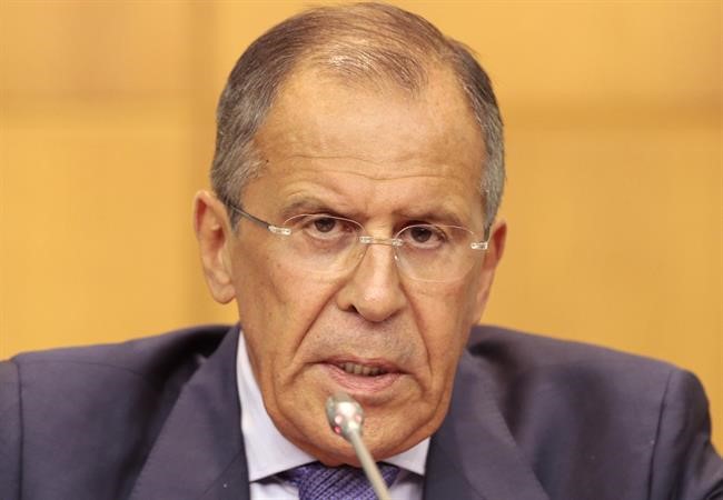 لافروف متحدثا فيمؤتمر صحافي امس اپ