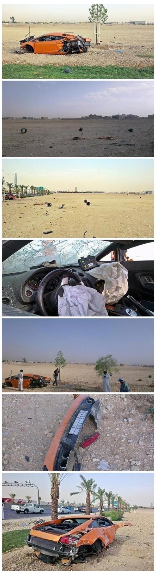 بالصور.. تحطم كامل لـ "لامبورغيني جالاردو" جراء حادث عنيف بالرياض