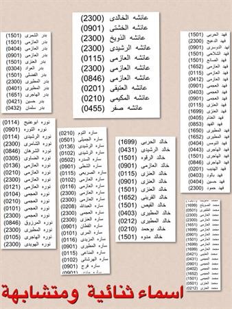 اسماء ثنائية ومتشابهة