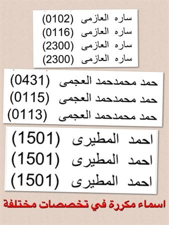 اسماء مكررة في تخصصات مختلفة