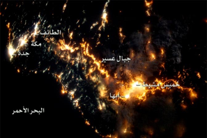 ناسا تُفرج عن صورة مدهشة من الفضاء لجنوب غرب السعودية