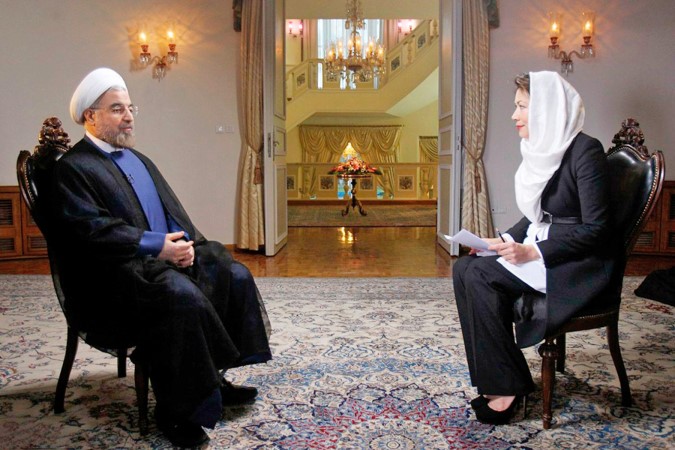  الرئيس الايراني حسن روحاني خلال المقابلة التلفزيونية مع محطةان بي سي الاميركية بطهران امس الاول	 رويترز ﻿