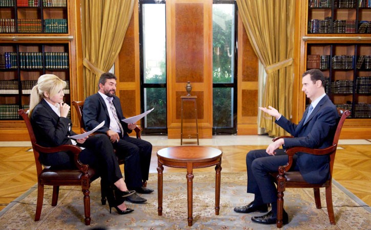 الرئيس السوري بشار الاسد خلال المقابلة التلفزيونية مع قناة هالك التركية امس الاول رويترز