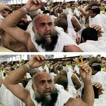 ماهي حقيقة صورة الحاج الذي يرمي الجمرات بـ"نباطة" ؟