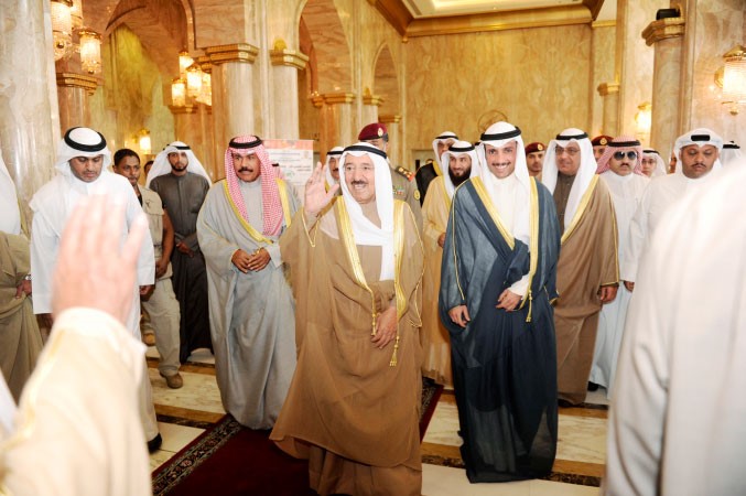 صاحب السمو الامير الشيخ صباح الاحمد وسمو ولي العهد الشيخ نواف الاحمد ورئيس مجلس الامة مرزوق الغانم ونائب رئيس مجلس الامة مبارك الخرينج قبيل افتتاح الاجتماع 