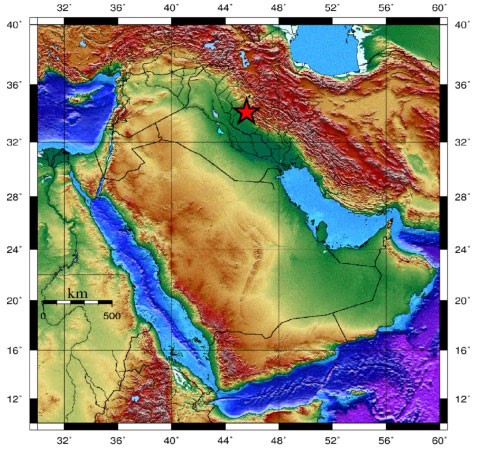 صورة بالاقمار الصناعية وزعتها الشبكة الوطنية حول الزلزال الجديد