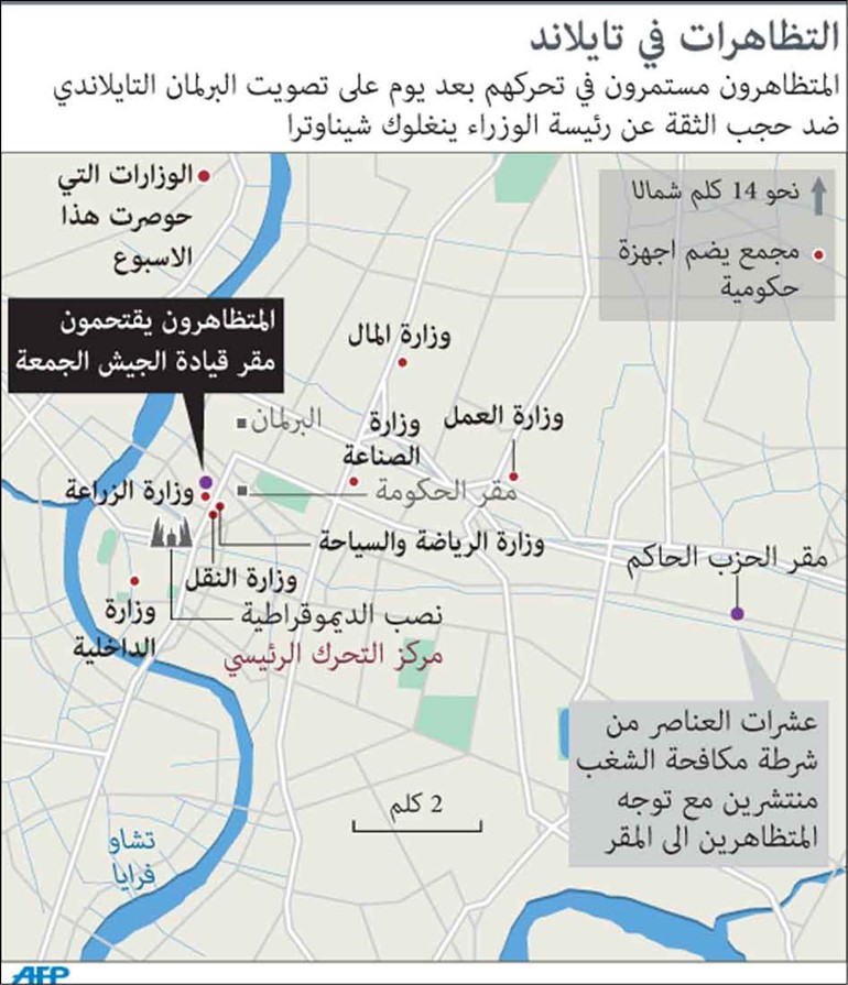 تايلنديون يقتحمون مقر قيادة الجيش وشيناواتلرا تستبعد إجراء انتخابات مبكرة