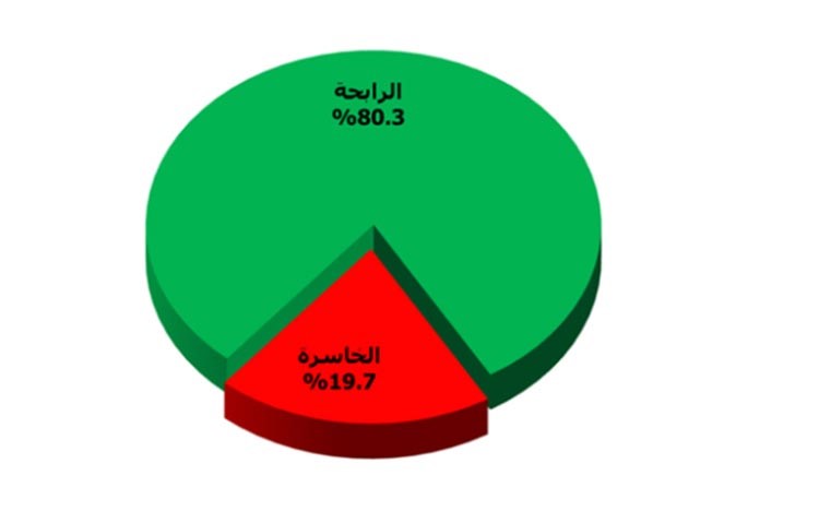 توزيع الشركات بين رابحة وخاسرة في الثلاثة ارباع من 2013﻿