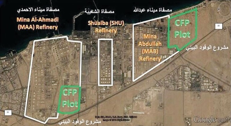 صورة نشرتها شركة البترول الوطنية على حسابها بموقع انستغرام لتعريف موظفي القطاع النفطي والمجتمع الكويتي بمشروع الوقود البيئي ومدى اهميته بالنسبة للكويت، حيث توضح الصورة موقع المشروع والتوسعة لمصفاتي الاحمدي وميناء عبدالله
