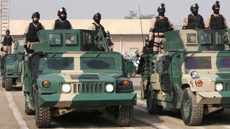 عناصر من القوات العراقية الخاصة خلال احتفال بعيد تاسيس الشرطة في بغداد امس	 افپ
﻿