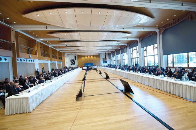 جانبمن الجلسة الافتتاحية لمؤتمر جنيف 2 في مونترو امس 	افپ ﻿