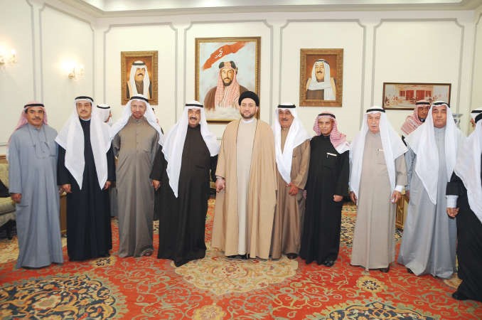 سمو الشيخ ناصر المحمد والسيد عمار الحكيم ومصطفى الشمالي ومعبدالرحمن الغنيم وعبدالوهاب الوزان واحمد الرجيب وعدد من الحضور