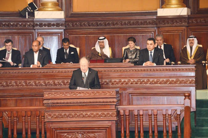مصطفى بن جعفر يلقي كلمته بحضور الرئيس التونسي وممثل صاحب السمو الامير 