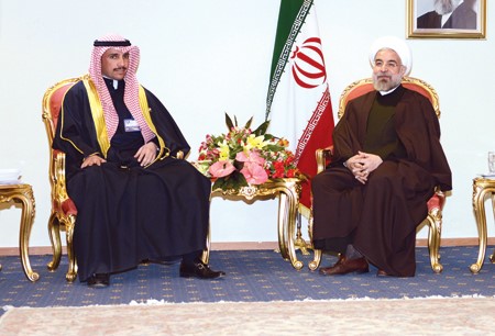 الرئيس الايراني حسن روحاني خلال استقباله رئيس مجلس الامة مرزوق الغانم