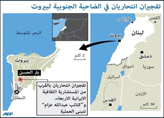 تفجيران انتحاريان استهدفا المستشارية الإيرانية في بيروت