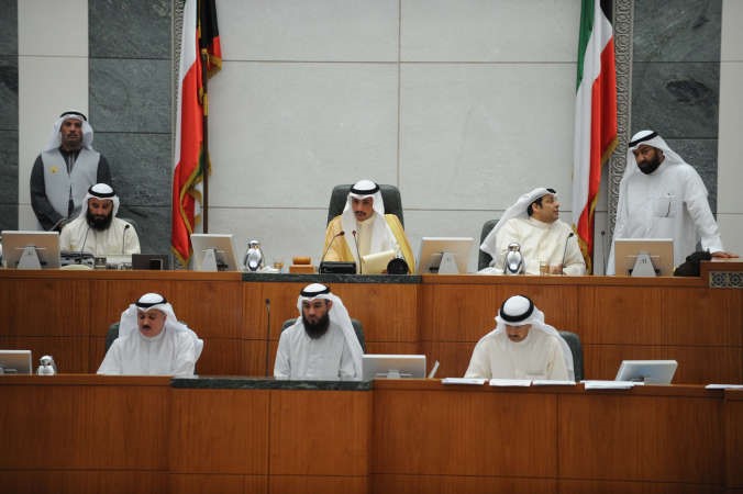رئيس مجلس الامة مرزوق الغانم وامين السر يعقوب الصانع والمراقب سعود الحريجي ودعلي العمير على المنصة وتبدو الامانة العامة هاني الشمري