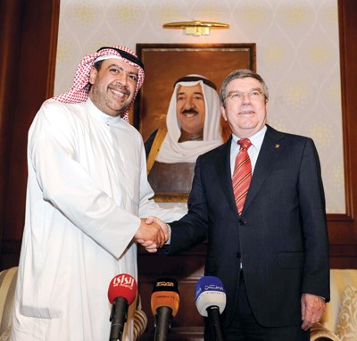 الشيخ احمد الفهد مرحبا برئيس اللجنة الاولمبية الدولية توماس باخ